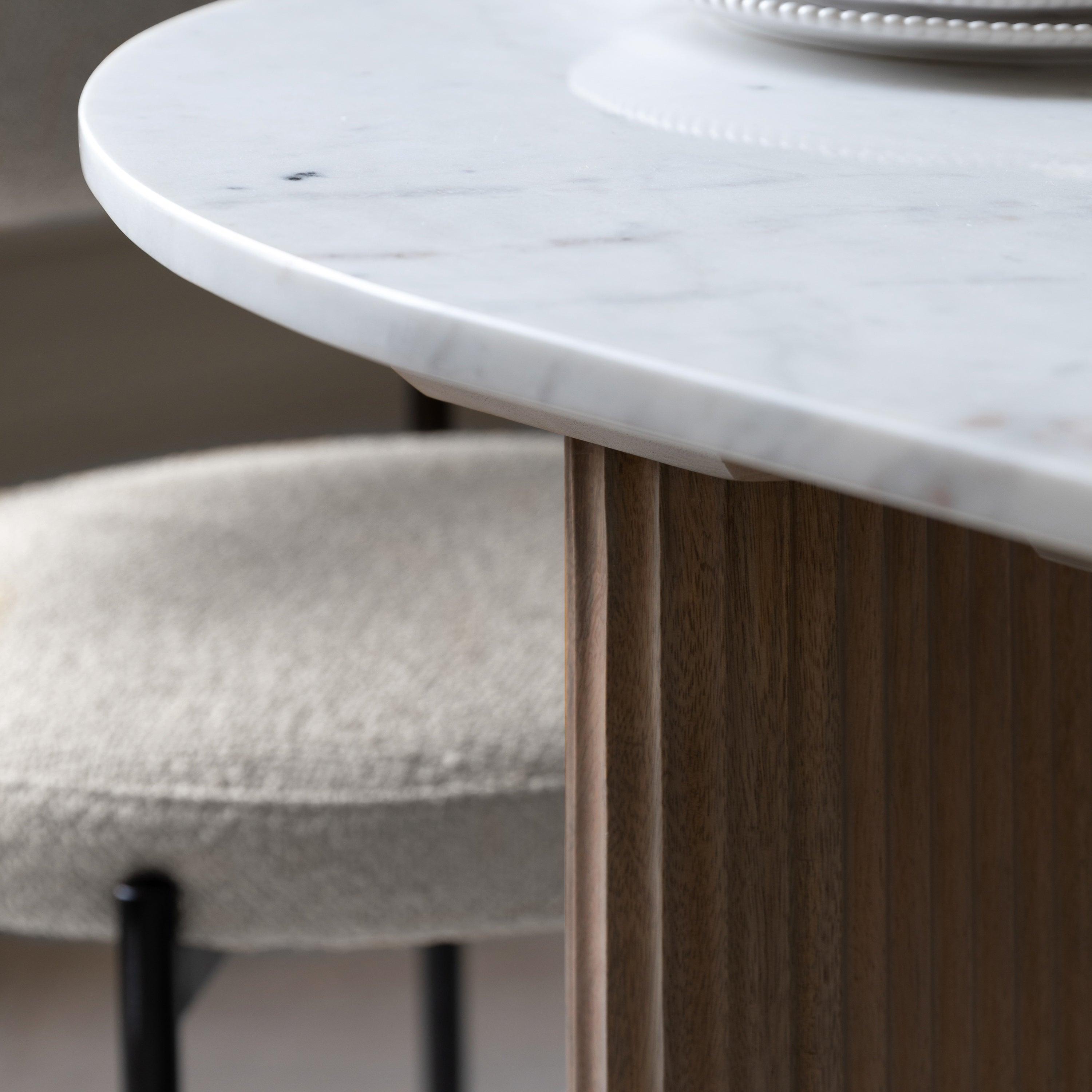 Francesco Grey Mango Wood & White Marble Dining Table | 6 Seater